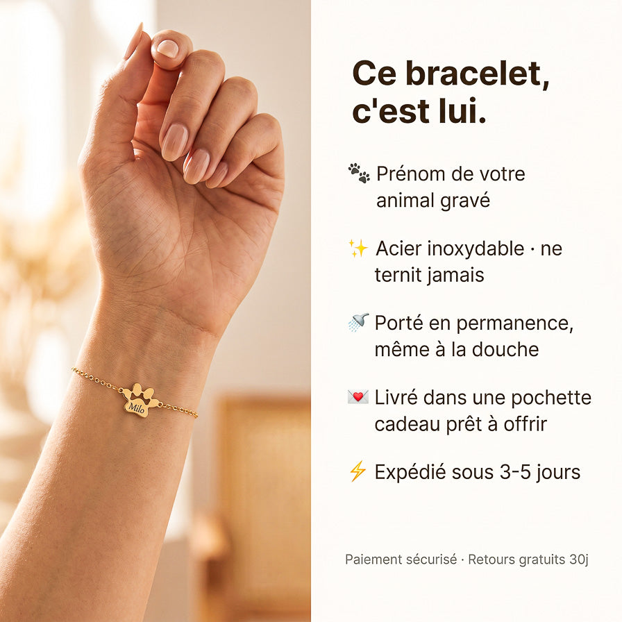 Le Bracelet Patte Gravée - Prénom de Votre Animal